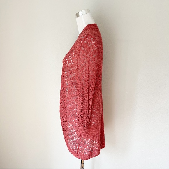 Maurices Pointelle Knit Cardigan Size 0 Red Brick Color - Picture 3 of 4